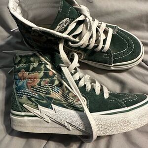 Vans Green and Floral High-Top Sneakers